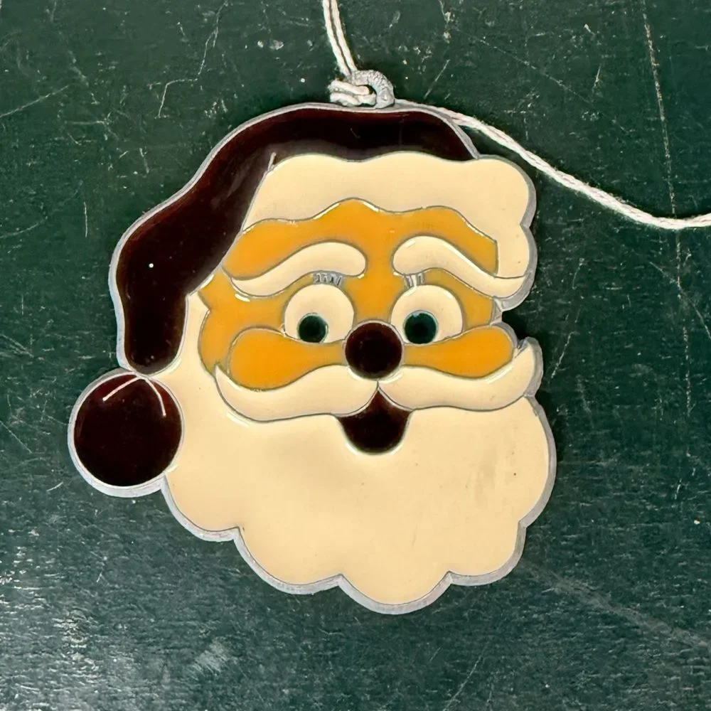 Vintage Santa Claus Plastic Stained Glass STYLE Suncatcher Christmas Ornament